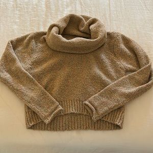 Muted pastel multi color cowl neck cropped sweater